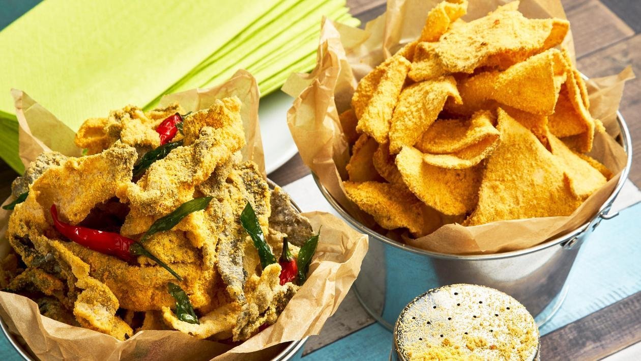 Crispy Fish Skin with Salted Egg Sauce