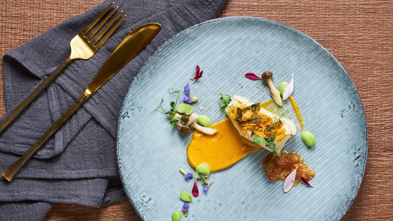 Baked Salted Egg Yolk and Chicken Floss Crusted Cod