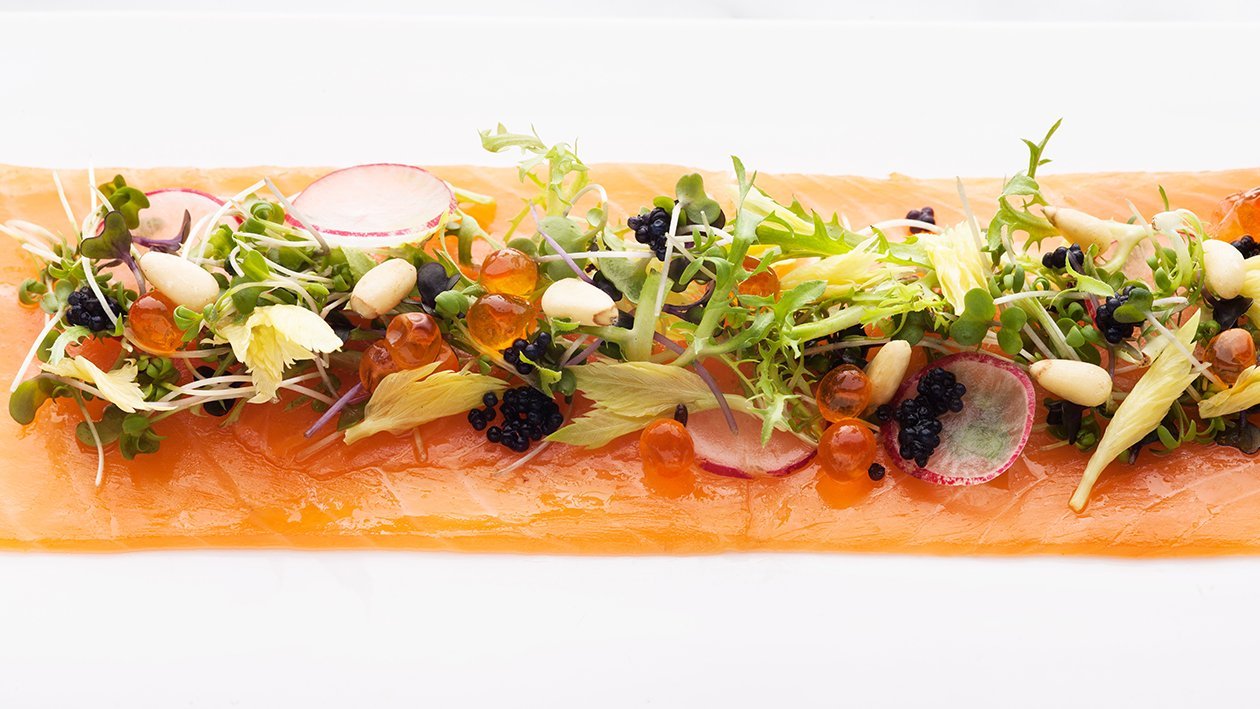 Smoked Salmon Carpaccio with Yuzu Mustard Glaze