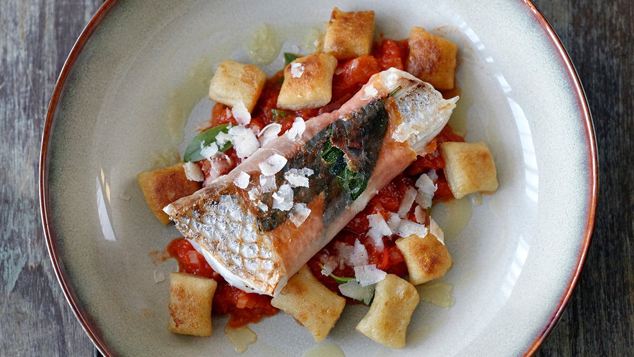 Seabass Saltimbocca with Potato Gnocchi