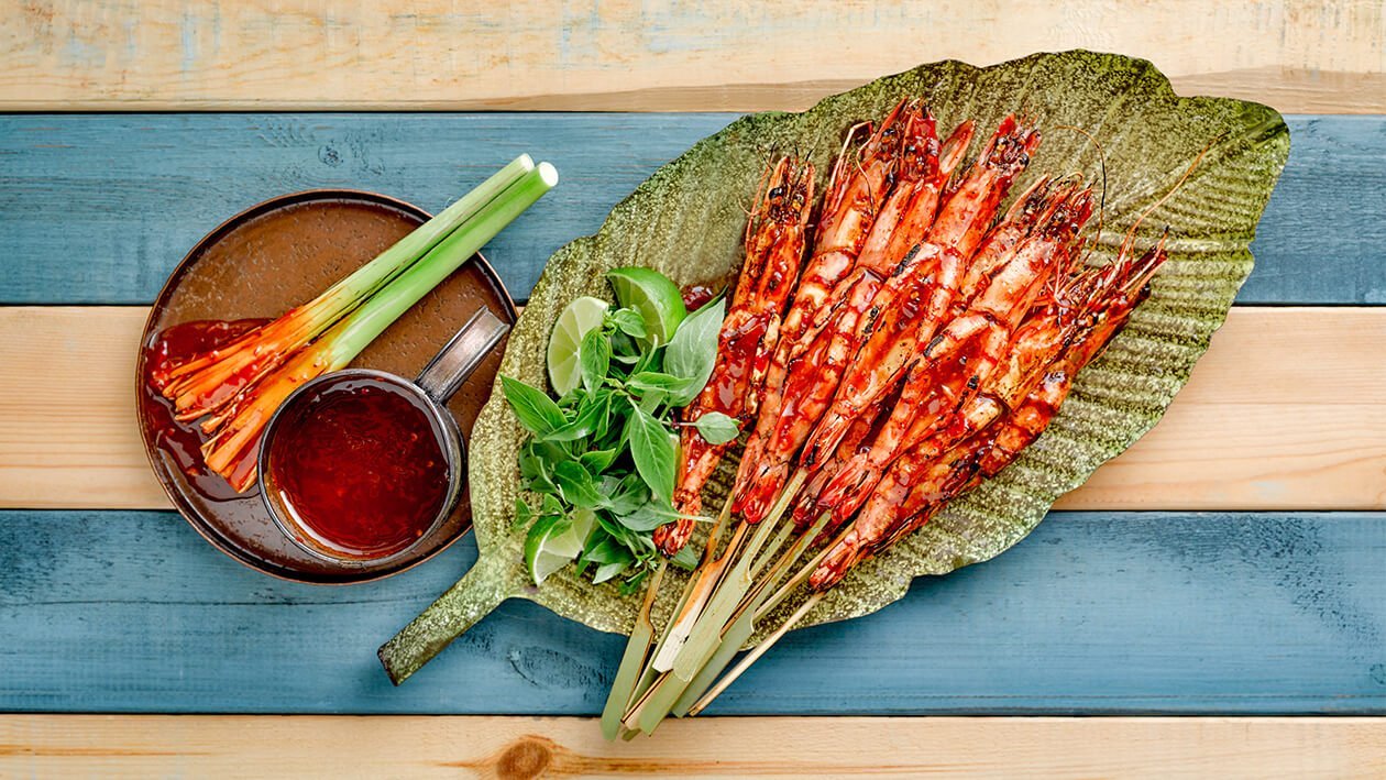 Grilled King Prawn with Tamarind Broad Bean Sauce
