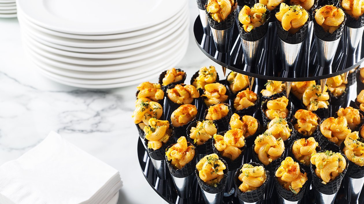 Macaroni and Cheese in Charcoal Cone