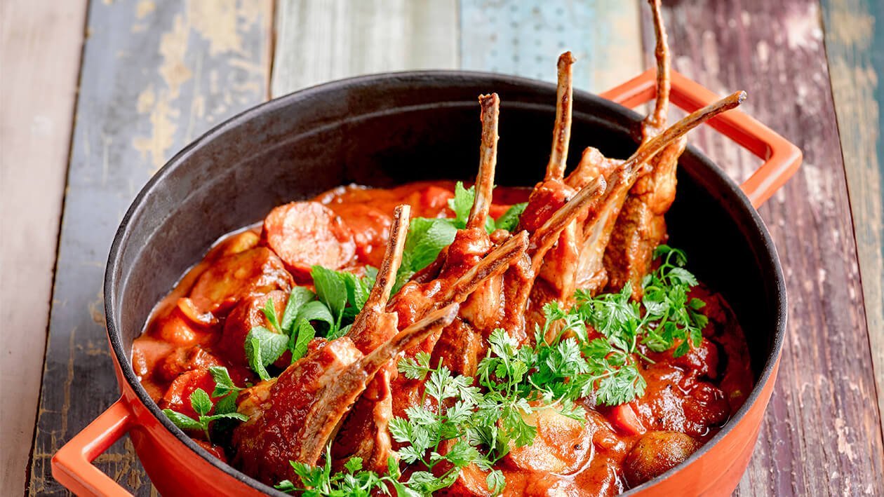Lamb Rack with Tamarind Tomato Stew