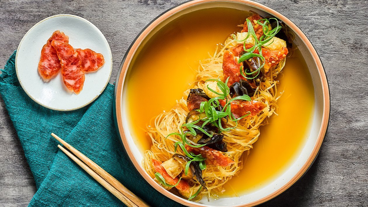 Mushrooms and Glass Noodles in Chicken Soup