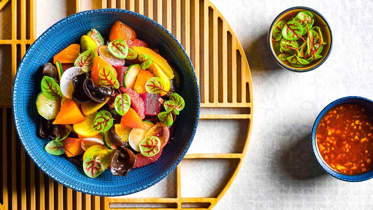 Beetroot Black Fungus Salad with Citrus and Garlic Dressing